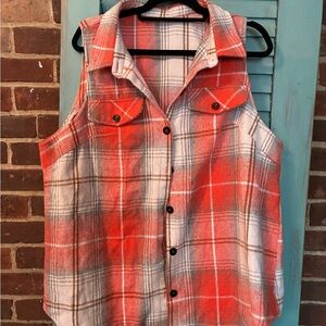 Orange and white Plaid Sleeveless Shirt/jacket